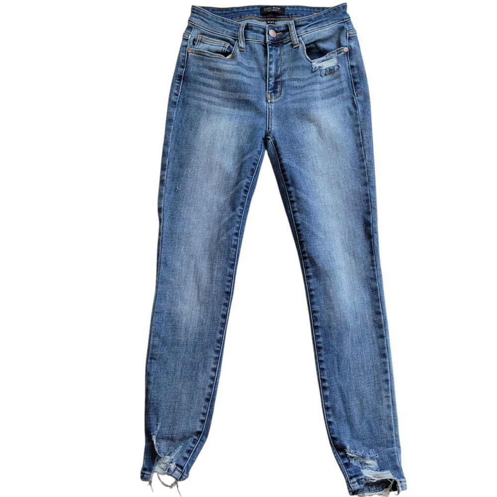 Judy Blue Distressed Skinny Fit Frayed Hem Ankle High Waist Stretch Jeans 5/27
